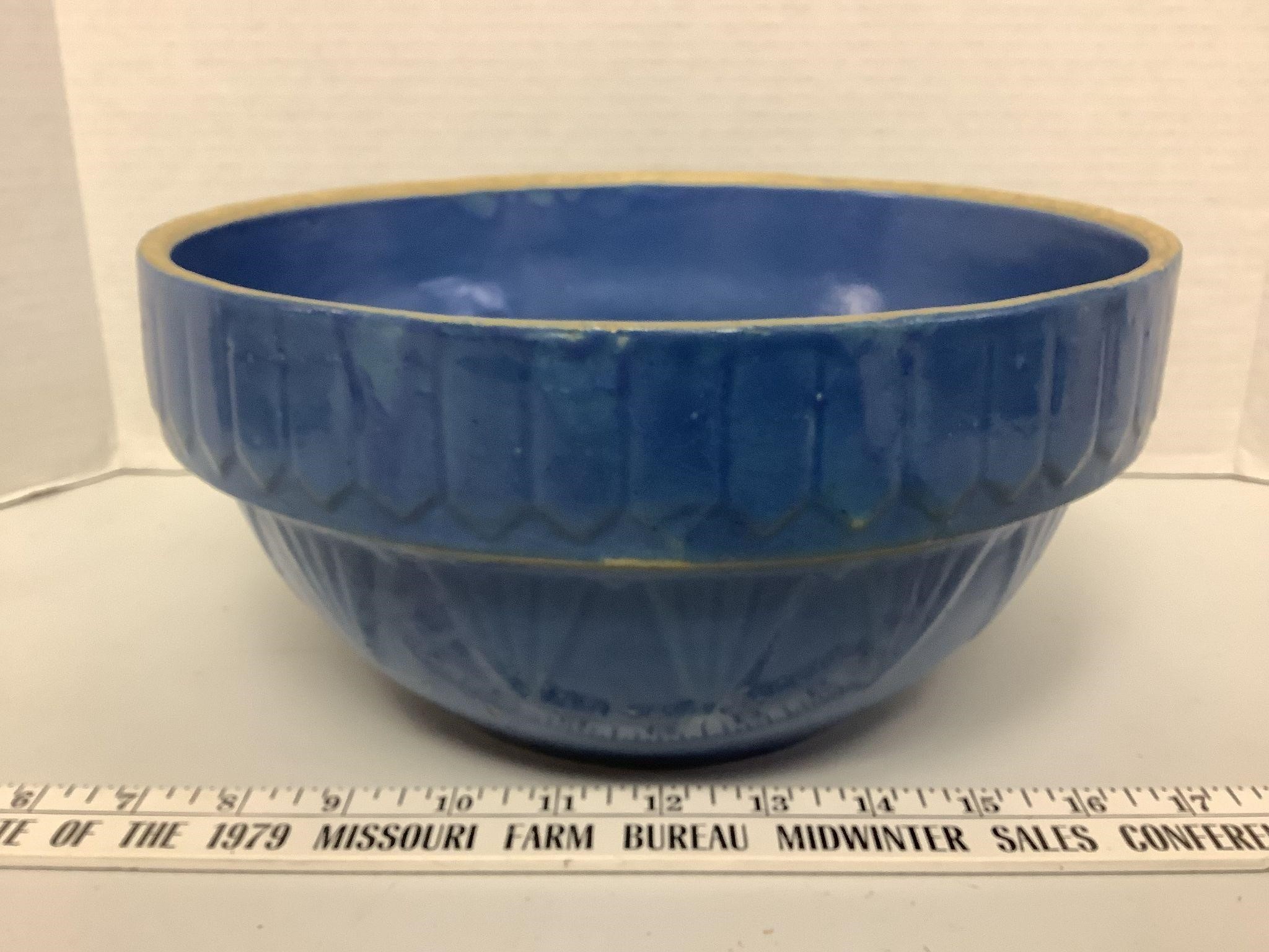 Blue stoneware Bowl 10 in