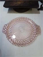 Pink depression glass 2 handled platter