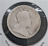 1904 Canadian Sterling Silver 25-Cent Quarter Coin