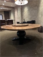 Large Pine Round Dining Table with Lazy Susan