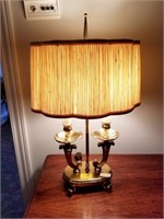 BRASS DOUBLE ARM DESK LAMP WITH SHADE