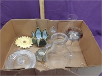 Box Full of Misc Globes and Candle Holders