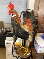 Large folk art rooster w/ real feathers.