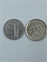 (2) COINS - 5 FRANCS 1970 AND L100 1957