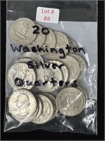 20 Washington Silver Quarters (Pre 1964)