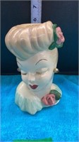 Lady Head Vase w/Flower in Hair