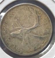 Silver 1962 Canadian quarter