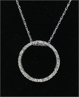 10K White gold round floating diamond pendant with