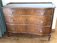 VINTAGE SERPENTINE FRONT THREE DRAWER DRESSER