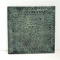 Tin square decor embossed green 12"