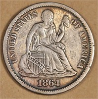 1864 s Seated Liberty Dime