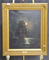 Moonlit Nautical Scene Oil Painting