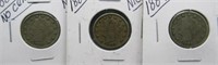 (3) Liberty V-Nickels. Dates: 1883 No Cents,