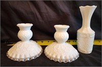 Fenton Silvercrest Spanish Lace Candlesticks, Vase