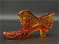 VTG Fenton Amber Hobnail Cat Glass Slipper 3"