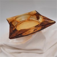 6" Mid-Century Art Deco Amber Glass Ashtray