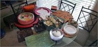 Red charger plates, napkins, place mats, & more