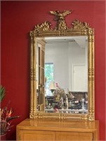 Impressive Gilt Carved Wood Beveled Mirror