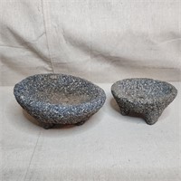 Two vintage Mexican molcajetes