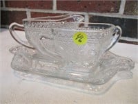 Glass Creamer & Sugar Bowl On Tray