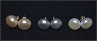 3 Pair Sterling SilverFresh Water Pearl Earrings