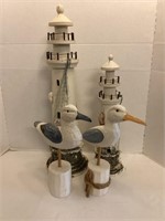 Wood Lighthouses and Seagulls