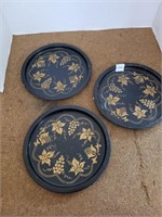 MCM Black Metal Trays with Gold Design