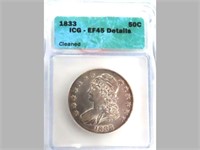 1833 Bust Half Dollar, ICG EF45 Details (cleaned)