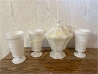 Milk glass goblets and candy dish
