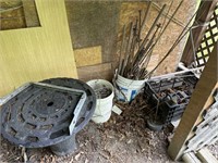 Plastic wire spool floor jack and buckets