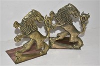 Two Vintage Brass Lion Bookends