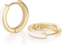 18k Gold-pl. White Enamel Huggie Earrings