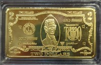 24k gold-plated $2 1oz bar