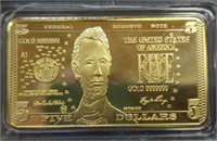 24k gold-plated $5 1oz bar