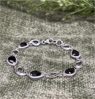 .925 Sterling Black Teardrop 7’’ Bracelet, Marked