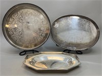 Lot of 2 Silver Plated Circle Trays and Bowl VTG