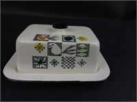 Vintage MCM 1950s Handpainted Covered Butter Dish