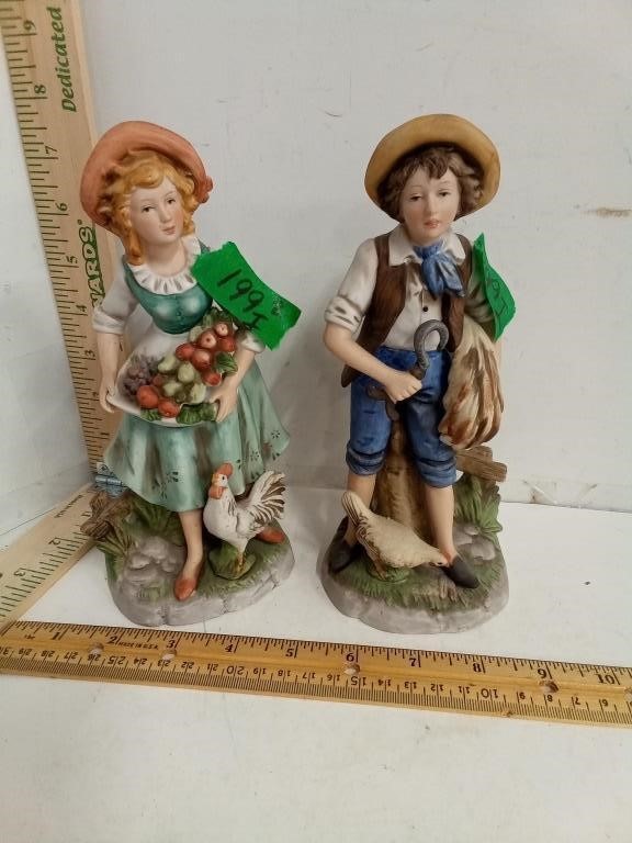 Ceramic Farm Boy & Girl Figures