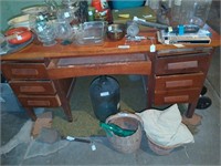 Antique wooden desk (contents on it and around it