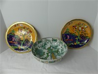 HAND PAINTED GOLD IMARI BOWL & 2 CORONAWARE PLATES