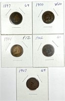 (5) Indian Head Cent Lot 1897,1900,1901,1902,1903