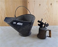 Vintage torch and ash bucket