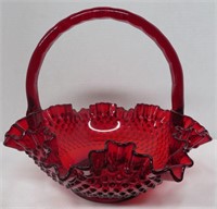 Large 12" Ruby Red Hobnail Basket