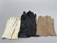 (3) Pair Ladies Gloves, Size 6.5: Black Miss Aris,