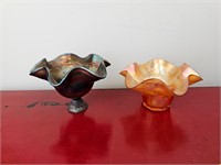 2 Carnival Glass Ruffled Bowls- Fenton?