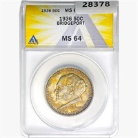 1936 Bridgeport Half Dollar ANACS MS64