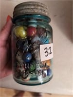 Blue Ball jar number 5 w vintage marbles