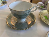 Blue & Gold Scroll Pattern  Tea Cup & Saucer