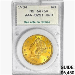 1904 $20 Gold Double Eagle NCI MS64
