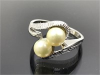 Vintage Sterling Silver Double Pearl Ring